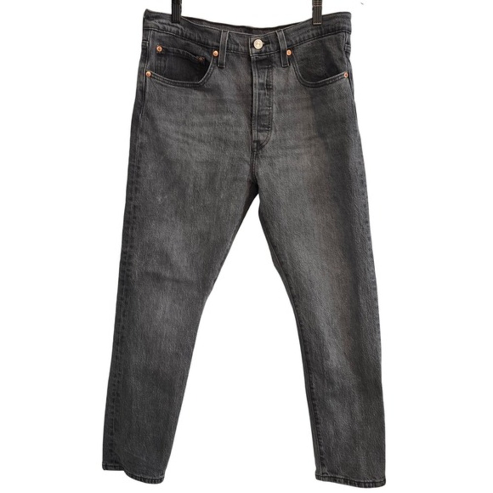 Levis Premium 501 Skinny Jeans Womens 32x25 Washed Black Button Fly Denim
